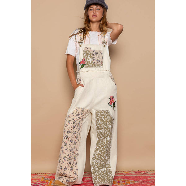 Floral patchwork embroidery overall: M / STRIPE DENIM