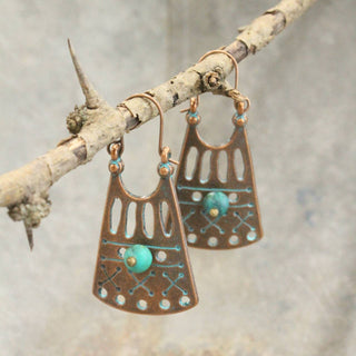 Verdigris Etched Tribal Earrings