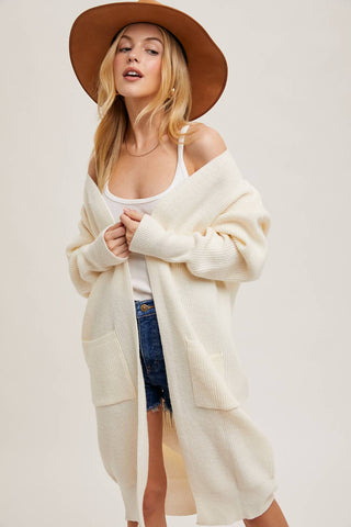 RIBBED OPEN FRONT CARDIGAN: BLUSH / M/L