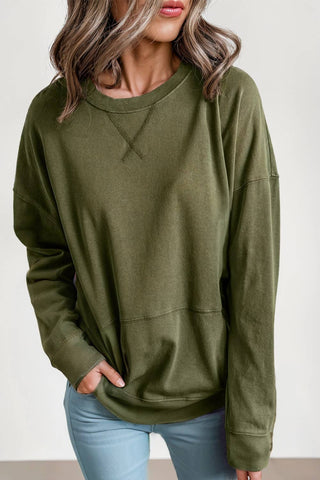 Solid Drop Shoulder Pocketed Loose Sweatshirt | S-2XL: Green / Missy / S