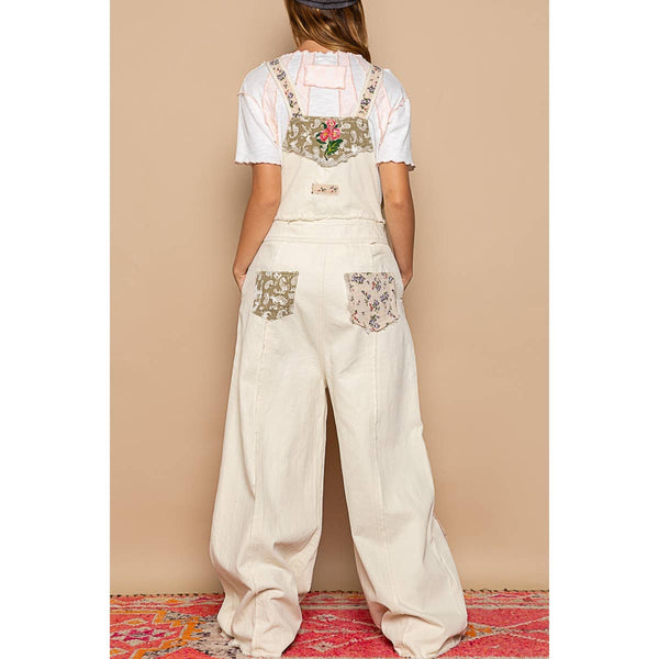 Floral patchwork embroidery overall: M / STRIPE DENIM