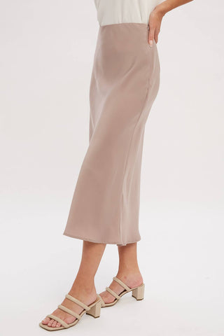 SATIN MIDI SKIRT: ASH / M