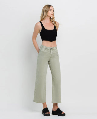 HIGH RISE WIDE LEG JEANS T5872SWP: SWAMP / 24