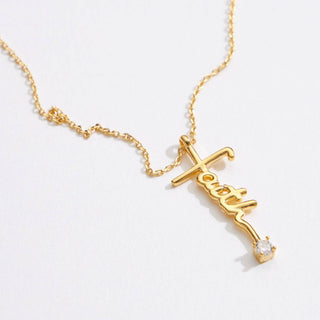 Gold Dipped Faith Script Necklace: Gold / One / HN651