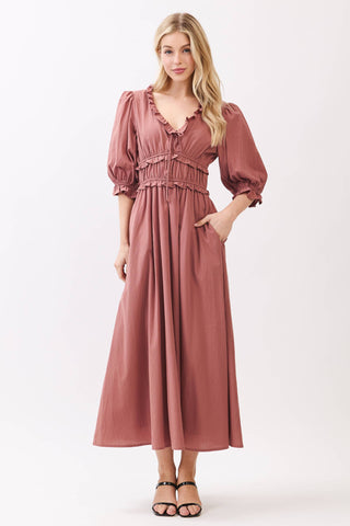 VOLUNMINOUS SLEEVE WITH V NECKDROP MAXI DRESS - VD6208