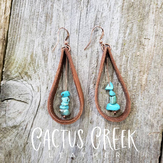 "Rio"  Handmade Leather and Turquoise Chip Earrings