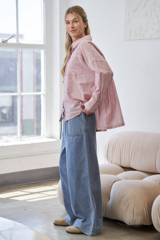 Red Mira Lightweight Button-Up Shirt