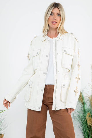 Stone Washed Anorak Jacket w/ Aztec Embroidery