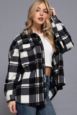 Long Sleeve Check Printed Fleece Shacket