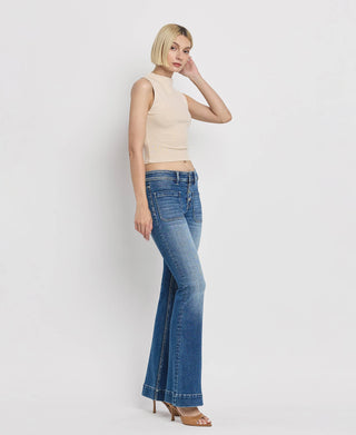 MID RISE TROUSER HEM FLARE JEANS T5848: GLEEFULLY / 24