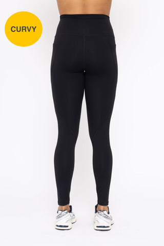 CURVY Tapered Band Essential Solid Highwaist Leggings: BLACK / XL:1XL:2XL:3XL (2:2:1:1)