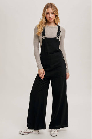 RELAXED WIDE LEG OVERALL JUMPSUIT: OATMEAL / L