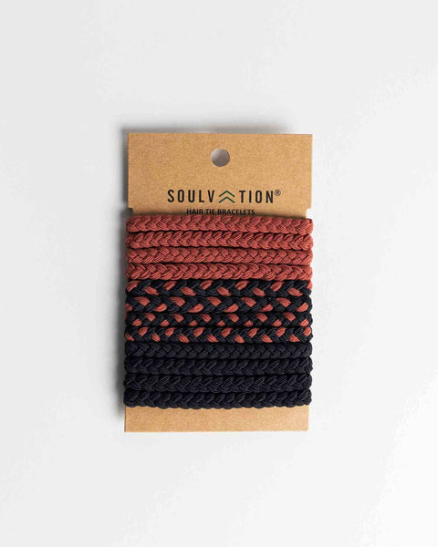 Boho Hair Ties: Braided Black/Tan