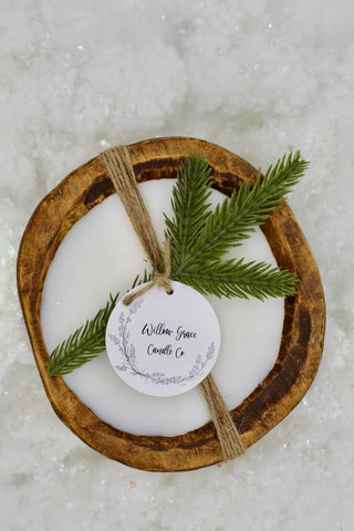 *Holiday* Mini Round Dough Candle: Natural Stain / Winter Cottage