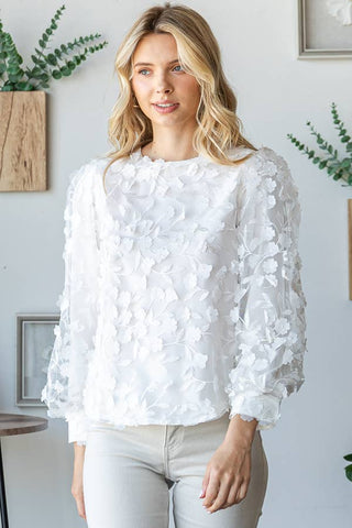 Mesh Flower Embroidery Blouse