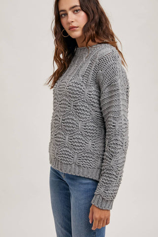 CABLE KNIT SWEATER PULLOVER: H.GREY / S/M