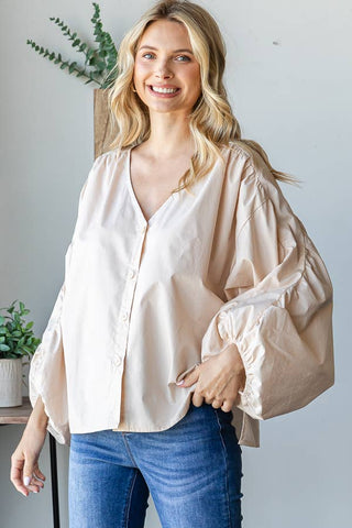 Loose Flowy Top with Ruched Sleeves
