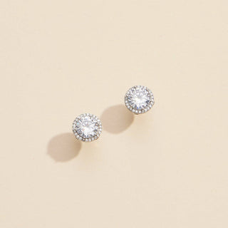 Round Glass Stone Gold Dip Stud Earrings: White Gold / One / 4DE38005