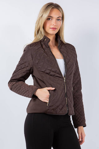 Quilted Classic Nylon Jacket with Faux Fur Lining: Olive / M