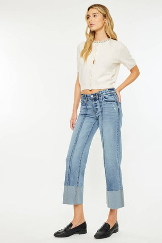 SALE MID RISE CROPPED WIDE LEG JEANS-KC2589M