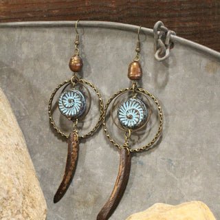 Czech Fossil Stone Tribal Earrings