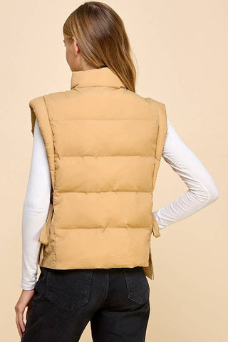 CV1231-Zipper Front Puffer Vest: Black / M