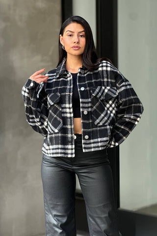 Drop Shoulder Cropped Plaid Shacket / Flannel Jacket: Anahi / S