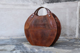 Handmade Womens Leather Handbag Shoulder Bag Round Tote: Handbag only