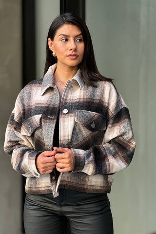 Drop Shoulder Cropped Plaid Shacket / Flannel Jacket: Anahi / S