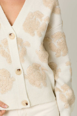 20429 Floral Button Down Cardigan: Cream / Large