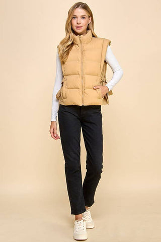 CV1231-Zipper Front Puffer Vest: Black / M