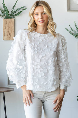 Mesh Flower Embroidery Blouse