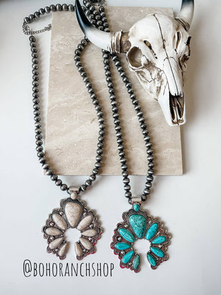 Western Statement Squash Blossom Stone Necklace: Turquoise