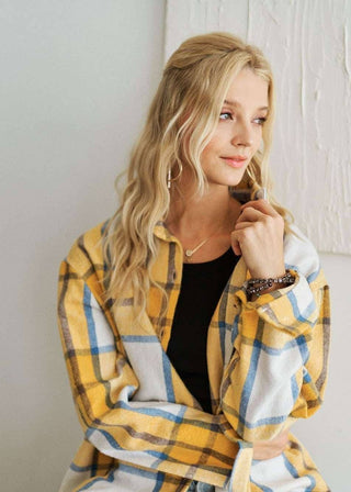 CEJ2586B -LONG SLEEVES BOYFRIEND FLANNEL SHACKET