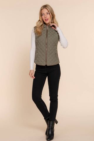 Suede Piping Detail Rib Quilted Padding Vest