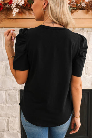 Puff Sleeve V-Neck T-Shirt | S-XL: Black / Missy / XL