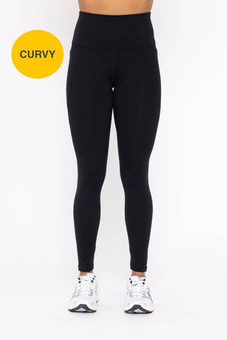 CURVY Tapered Band Essential Solid Highwaist Leggings: BLACK / XL:1XL:2XL:3XL (2:2:1:1)