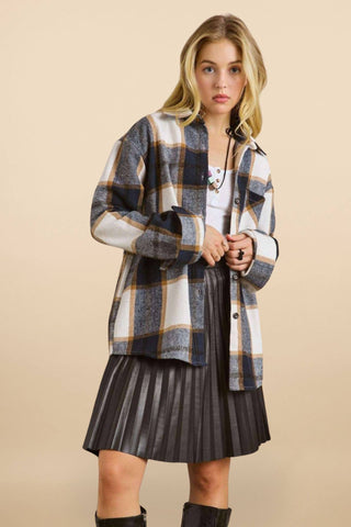 CEJ2586B -LONG SLEEVES BOYFRIEND FLANNEL SHACKET