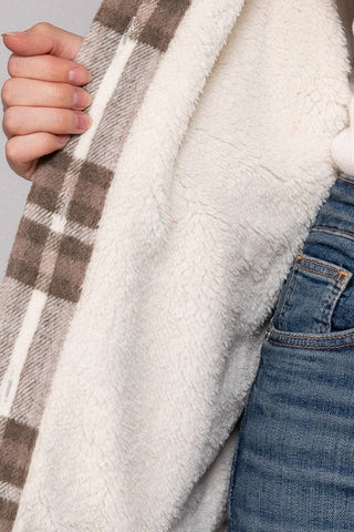 Long Sleeve Inside Faux Fur Brushed Plaid Jacket