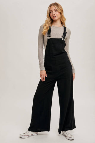 RELAXED WIDE LEG OVERALL JUMPSUIT: OATMEAL / L