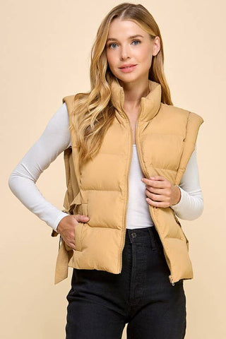 CV1231-Zipper Front Puffer Vest: Black / M