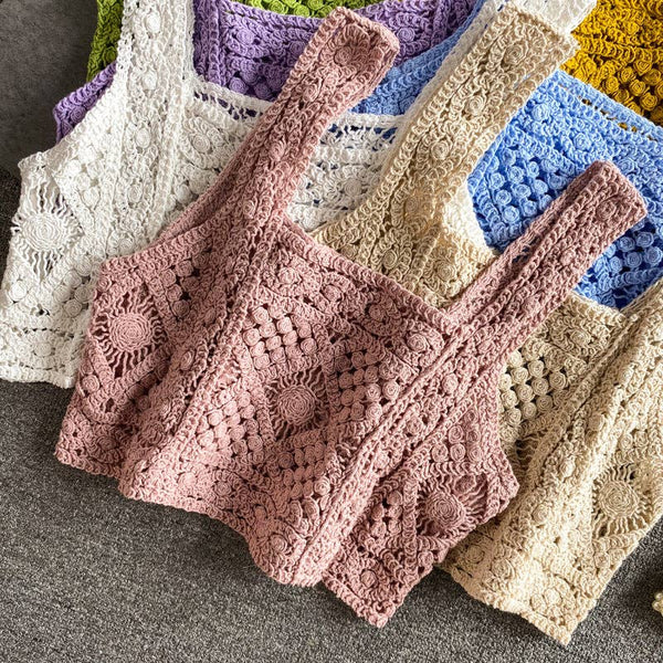 Crosa - Handmade Vintage Crochet Design Camisole: BLUE