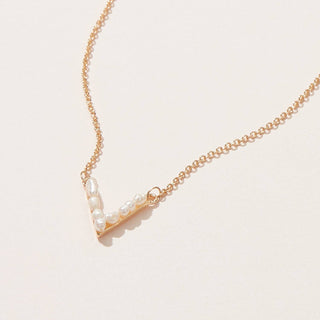 Freshwater Pearl Paved V shape Pendant Necklace: Gold / One / MNE6586