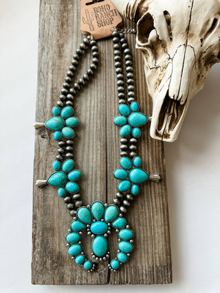 Western Chunky Squash Blossom Necklace: Turquoise