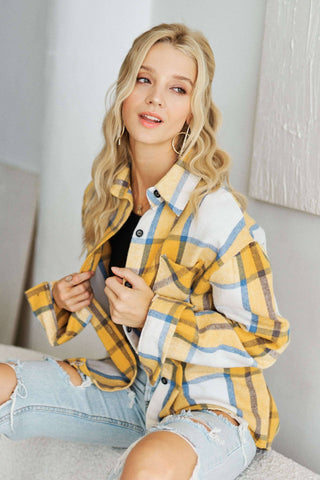 CEJ2586B -LONG SLEEVES BOYFRIEND FLANNEL SHACKET