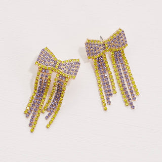 Bow Fringes Rhinestones Earrings: Burgundy/White / One / B5SE2177