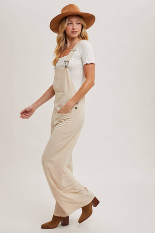 RELAXED WIDE LEG OVERALL JUMPSUIT: OATMEAL / L