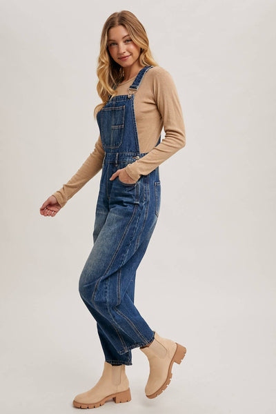 DENIM BARREL OVERALLS: DK.WASH / L