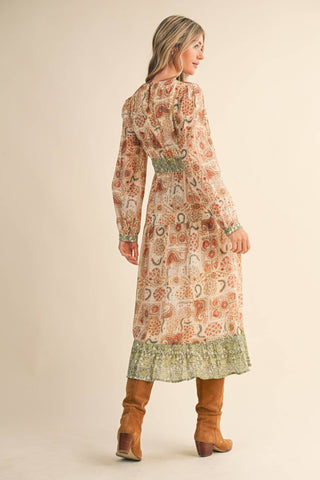 SALE MIXED PAISLEY PRINT MIDI DRESS MDR4448