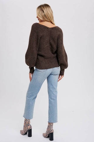 CROSSOVER RIBBED PULLOVER: ASH / S/M